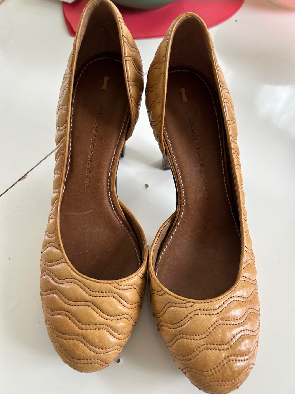 Anthropologie Tan Quilted Leather Pumps - Classic Women's Heels Schuler and sons